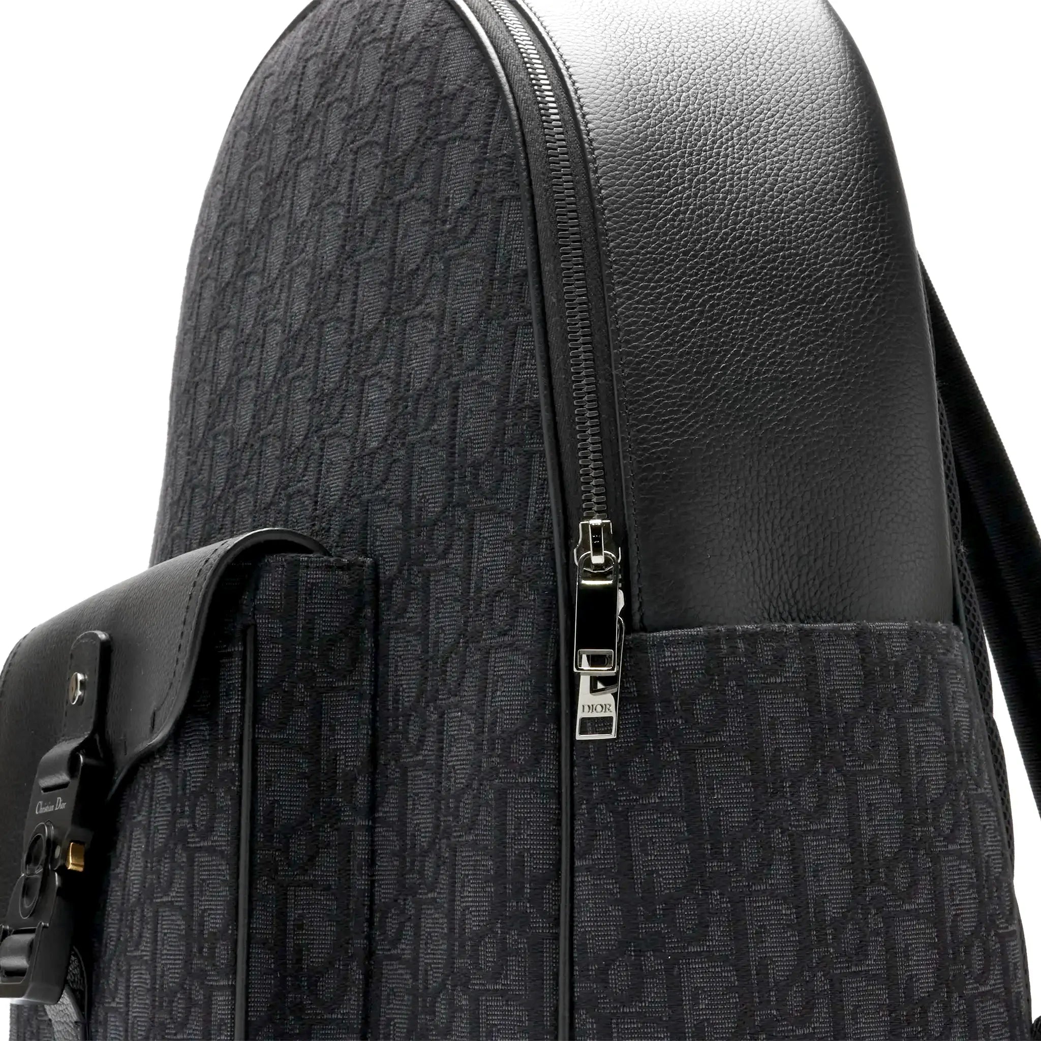 Detailed Front View of Preloved - Dior Oblique Jacquard And Grained Calfskin Black Saddle Backpack